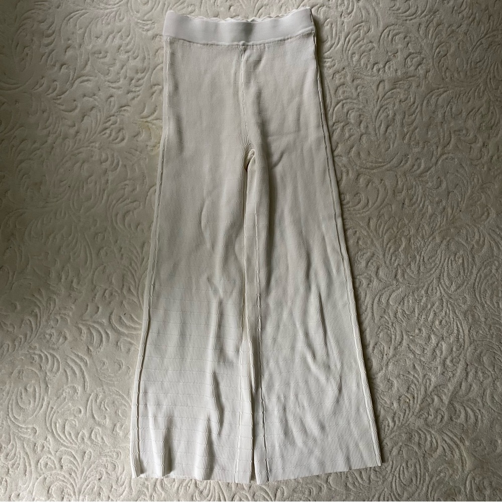 House of Harlow 1960 Cream Ribbed Wide Leg Pants - Picture 3 of 7